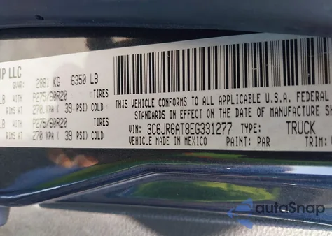 2014 Ram 1500 Express из США, поврежденный, VIN 3C6JR6AT8EG331277